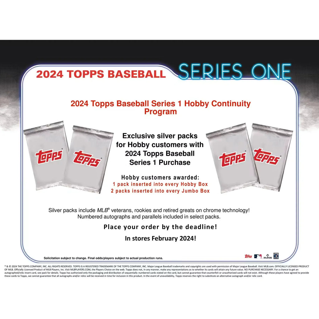 2024 Topps Series 1 Baseball Hobby Jumbo 6-Box Case (Ships Sealed Only)
