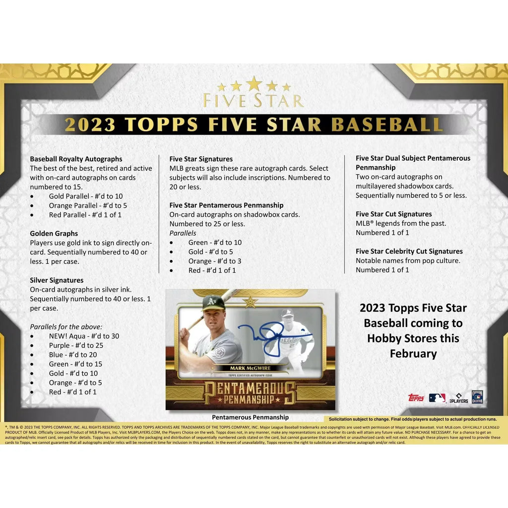 2023 Topps Five Star Baseball Hobby Box (Ships Sealed Only)