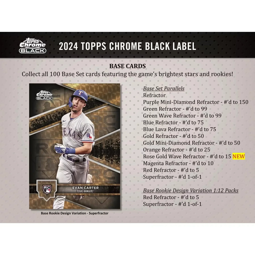 2024 Topps Chrome Black Baseball Hobby 12 Box Case (Ships Sealed Only)