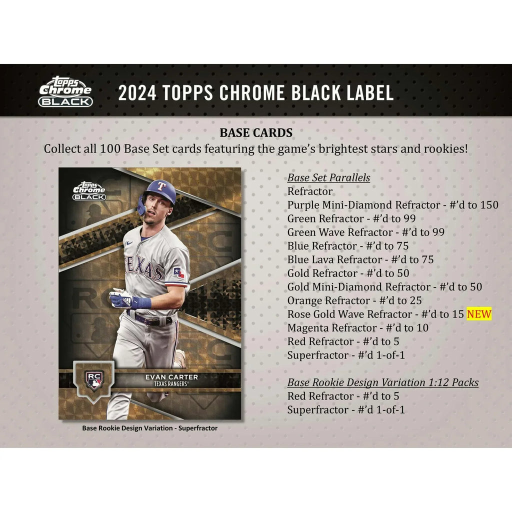 2024 Topps Chrome Black Baseball Hobby Box (Ships Sealed Only)