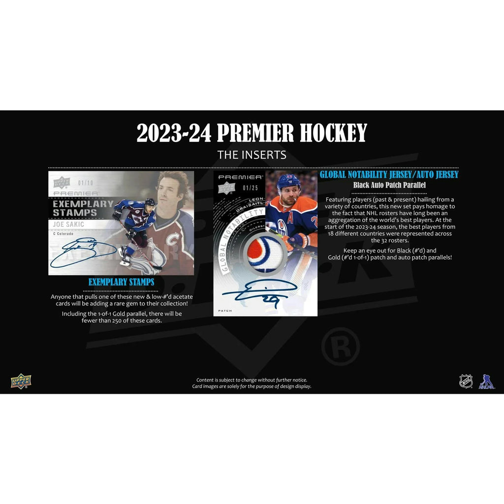 2023 24 Upper Deck Premier Hockey Hobby Box (Ships Sealed Only)
