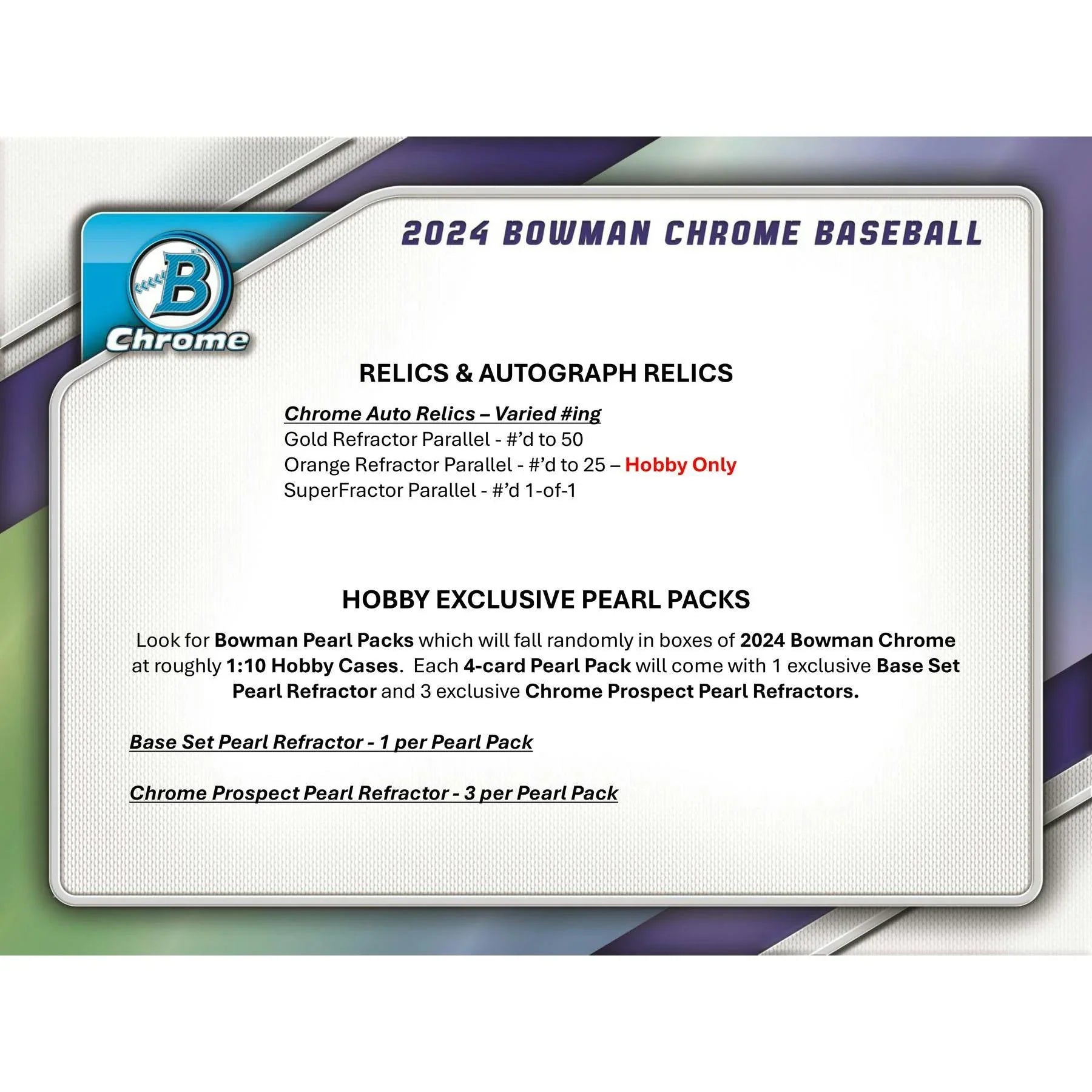 2024 Bowman Chrome Baseball Hobby Box (Ships Sealed Only) - D