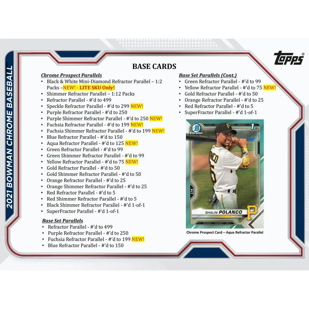 2021 Bowman Chrome Baseball Lite Hobby Box Black White Mini Diamond Parallels (Ships Sealed Only)