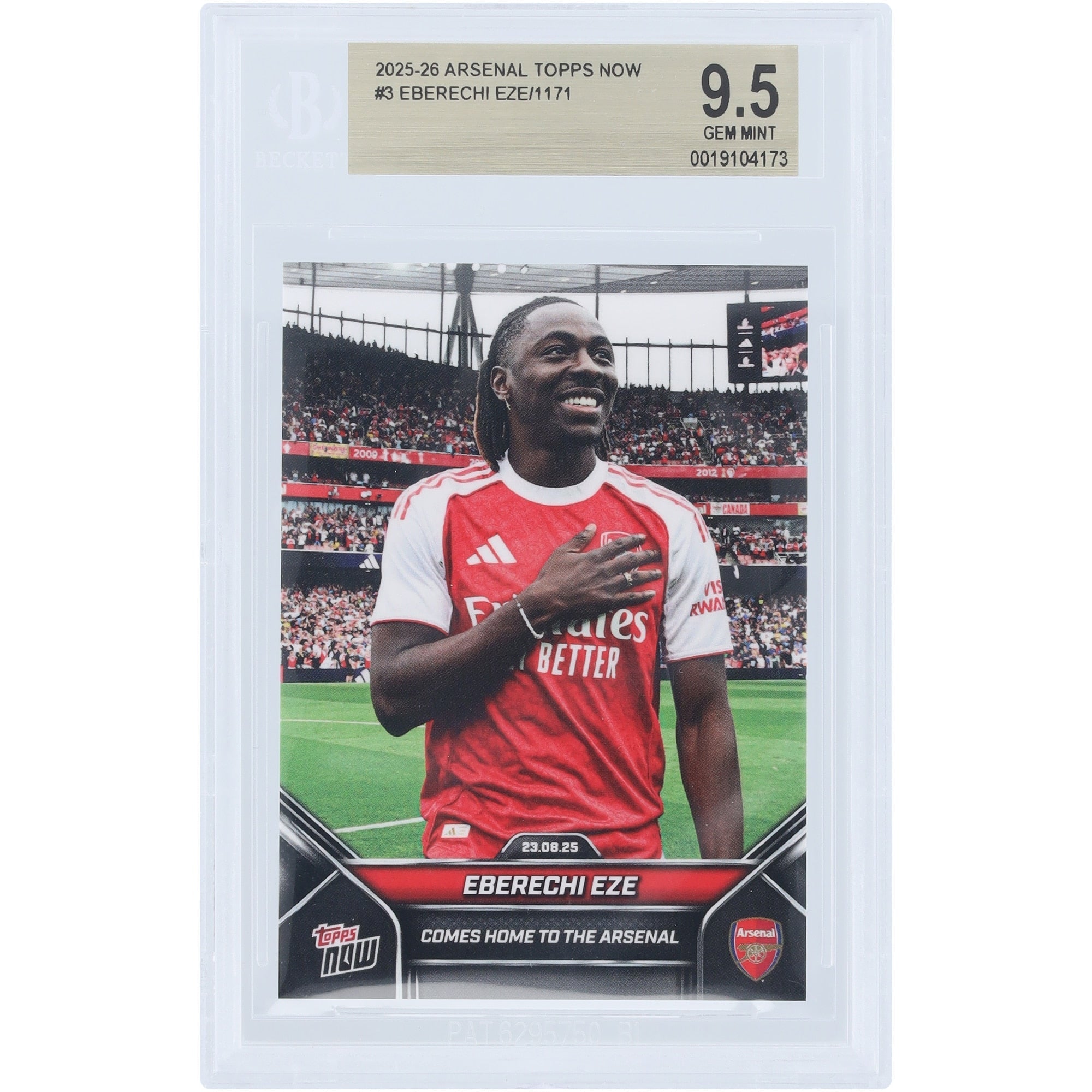 Eberechi Eze Arsenal 2025-26 Topps Now Comes Home to the Arsenal #3 BGS Authenticated 9.5 Card