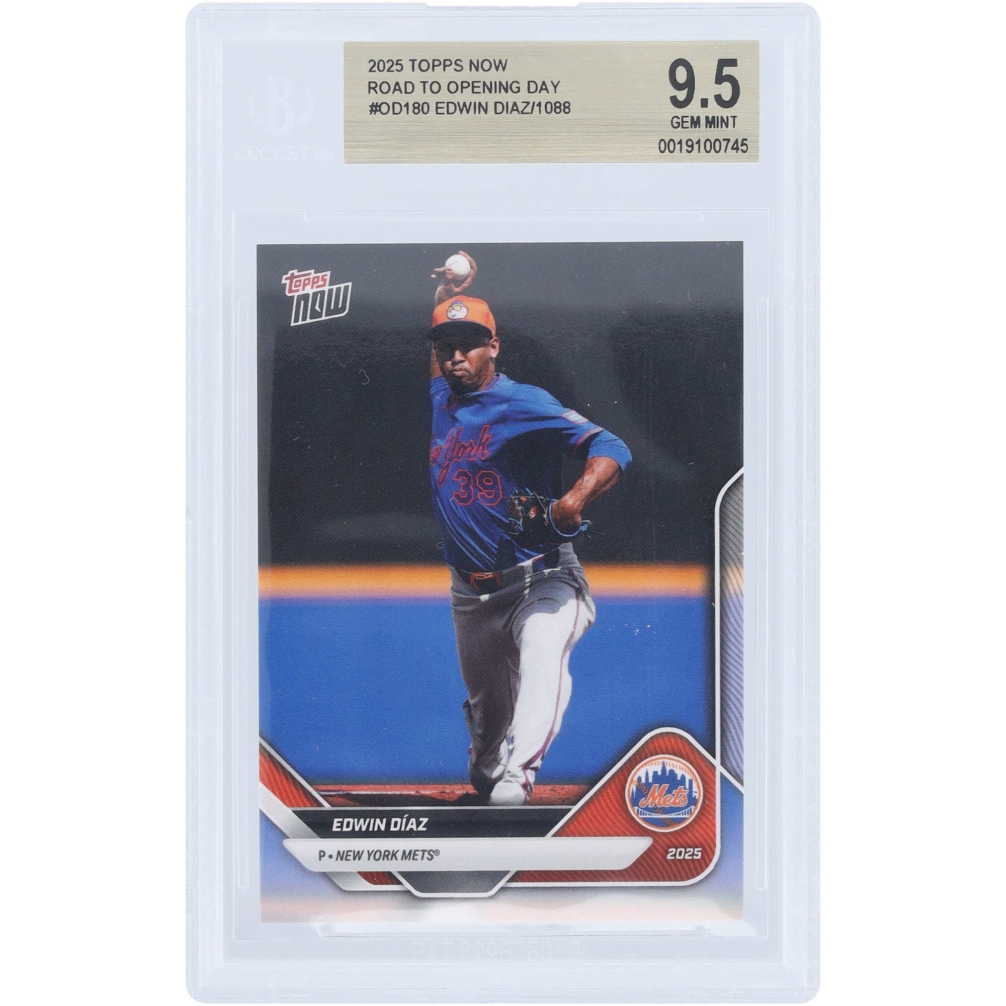 Edwin DÃ­az New York Mets 2025 Topps Now Road to Opening Day #OD-180 BGS Authenticated 9.5 Card