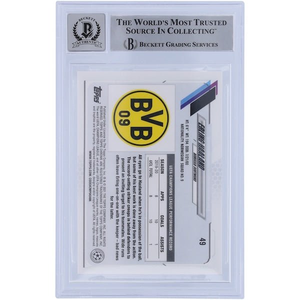 Erling Haaland Borussia Dortmund Autographed 2020-21 Topps Chrome UCL #49 BAS Authenticated 10 Card