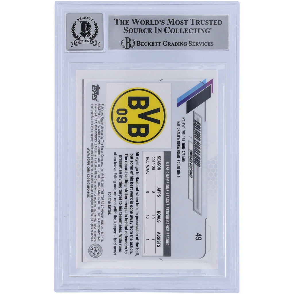 Erling Haaland Borussia Dortmund Autographed 2020-21 Topps Chrome UCL #49 BAS Authenticated 10 Card