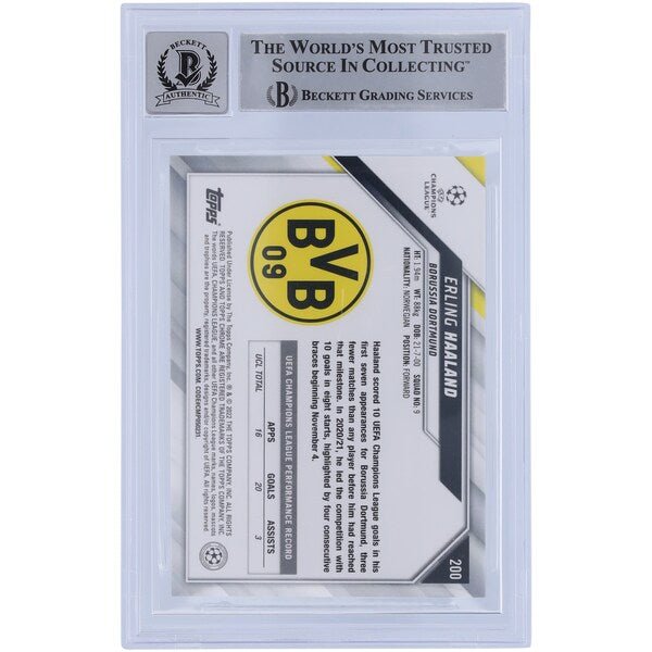 Erling Haaland Borussia Dortmund Autographed 2021-22 Topps Chrome UCL #200 BAS Authenticated 10 Card