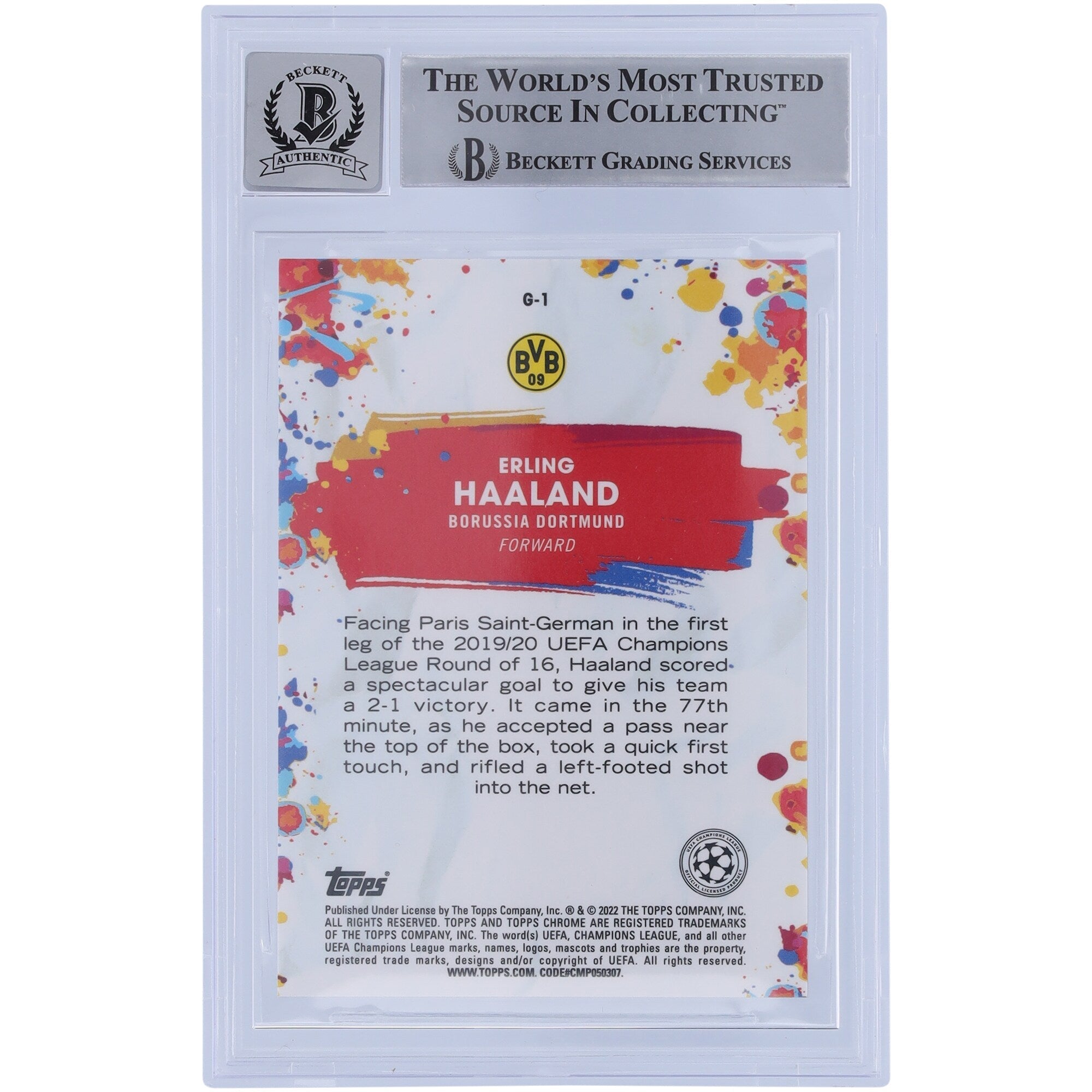 Erling Haaland Borussia Dortmund Autographed 2021 Topps Chrome Golazo #G-1 BAS Authenticated 10 Card