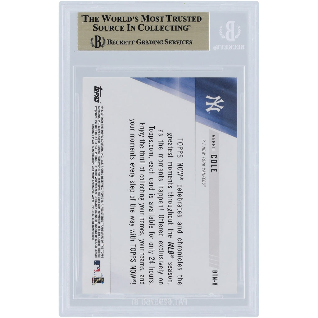Gerrit Cole New York Yankees 2020 Topps Now Best of Topps Now #BTN-8 BGS Authenticated 9.5 Card