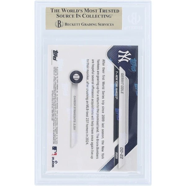 Gerrit Cole New York Yankees 2025 Topps Now Road to Opening Day #OD-22 BGS Authenticated 9.5 Card