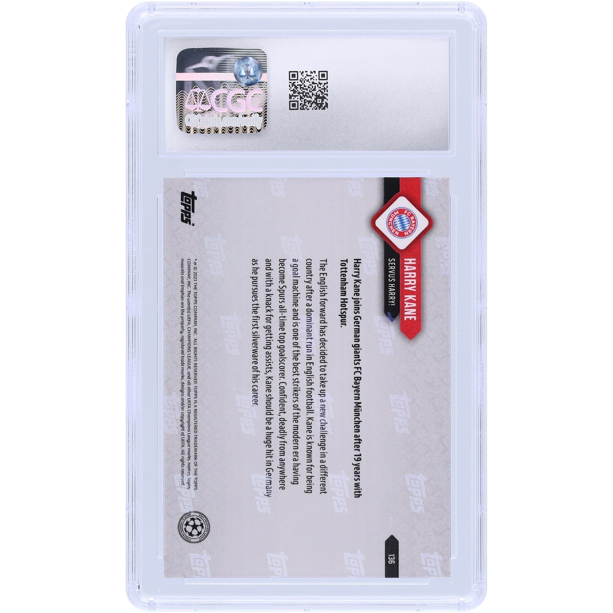 Harry Kane Bayern Munich 2022-23 Topps Now UEFA Servus Harry! #136 CGC Authenticated 9.5 Card