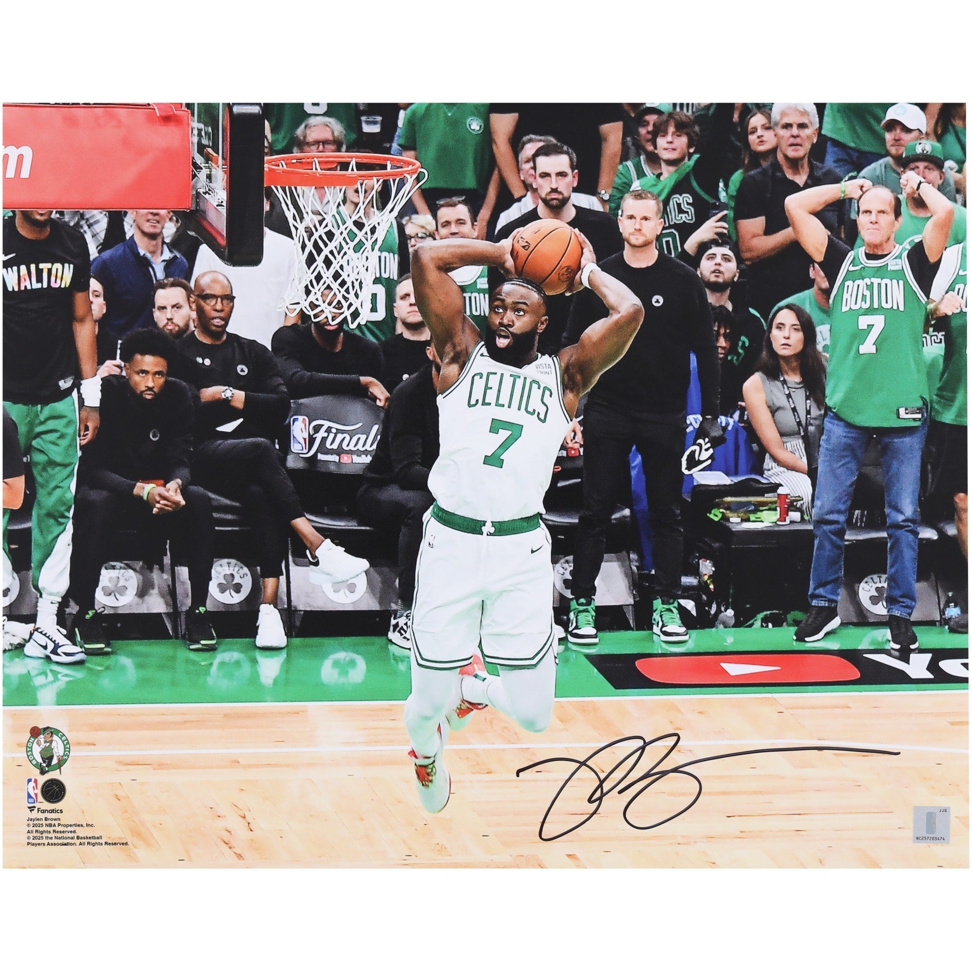 Jaylen Brown Boston Celtics Autographed Fanatics Authentic 16" x 20" 2024 NBA Finals Dunking Photograph