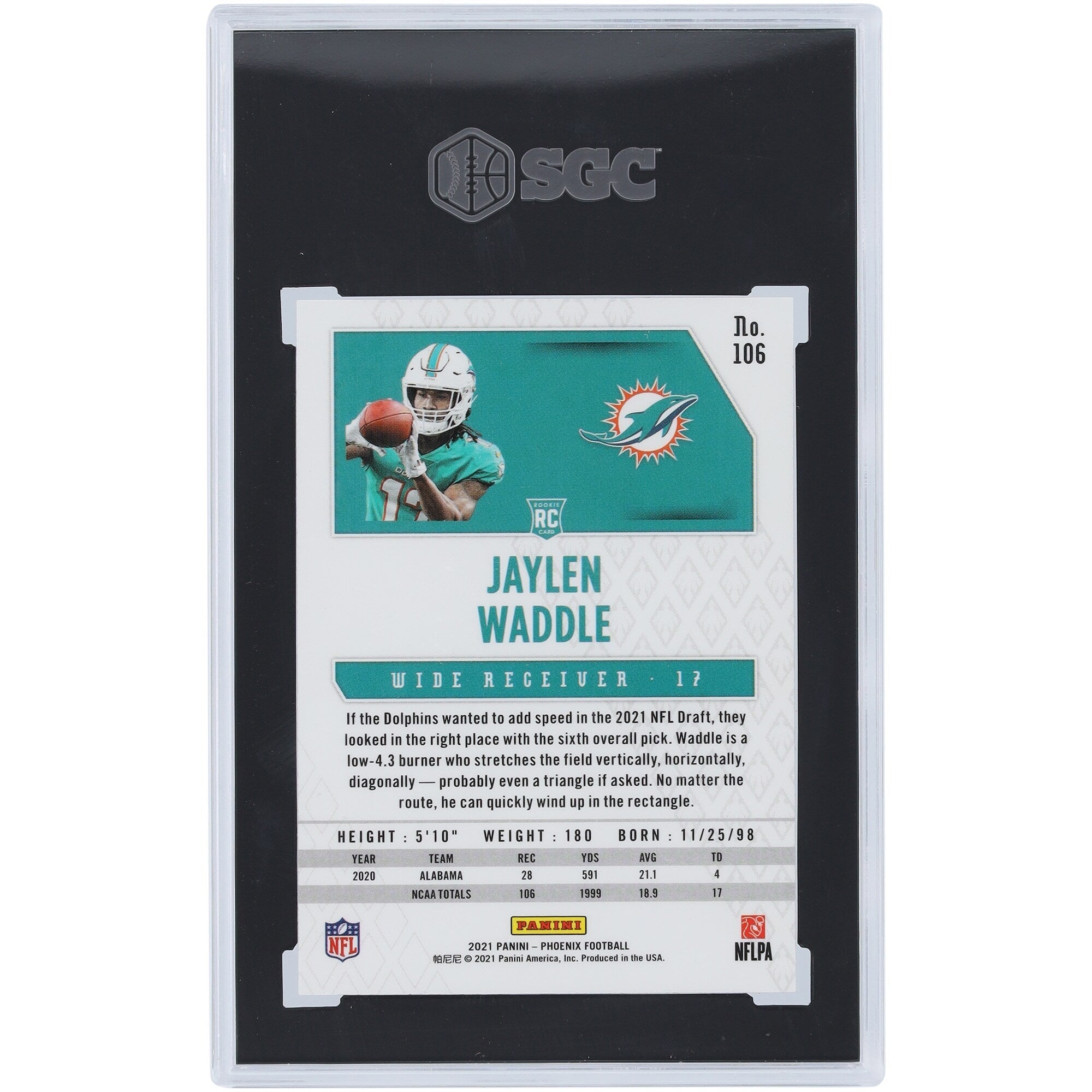 Jaylen Waddle Miami Dolphins 2021 Panini Phoenix Fire Burst #106 SGC Authenticated 9.5 Rookie Card