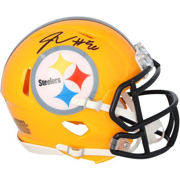 Jaylen Warren Pittsburgh Steelers Autographed Fanatics Authentic Riddell Gold Throwback Speed Mini Helmet