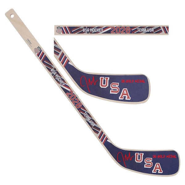 Jeremy Swayman Team USA Autographed Fanatics Authentic 2026 Winter Olympics Mini Wood Stick with "26 Gold Medal" Inscription