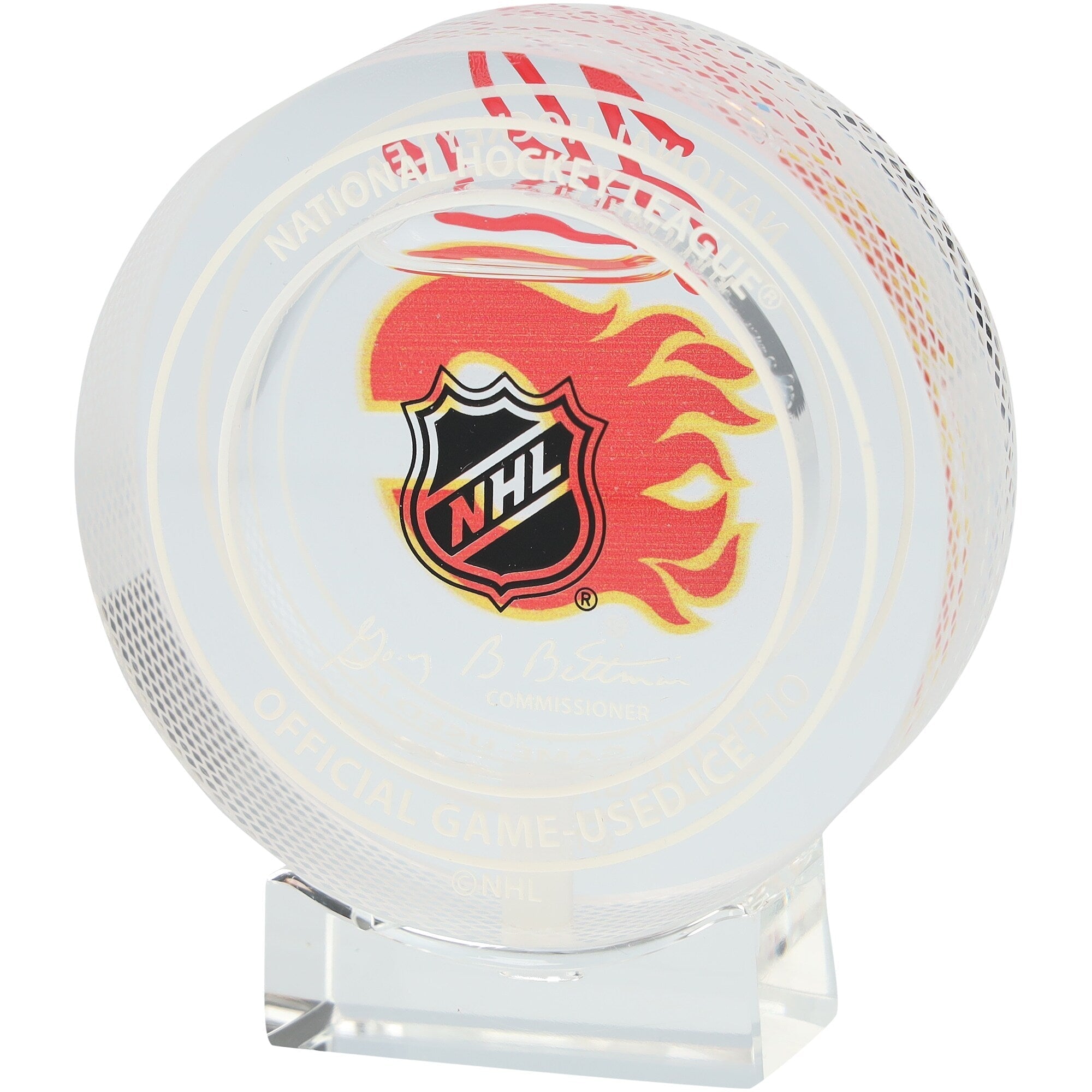 Jonathan Huberdeau Calgary Flames Autographed Fanatics Authentic Crystal Puck - Filled with Ice from the 2024-25 Season