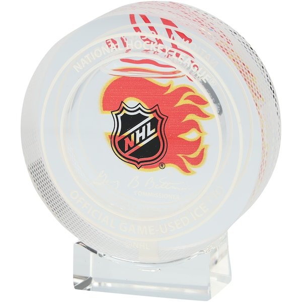 Jonathan Huberdeau Calgary Flames Autographed Fanatics Authentic Crystal Puck - Filled with Ice from the 2024-25 Season