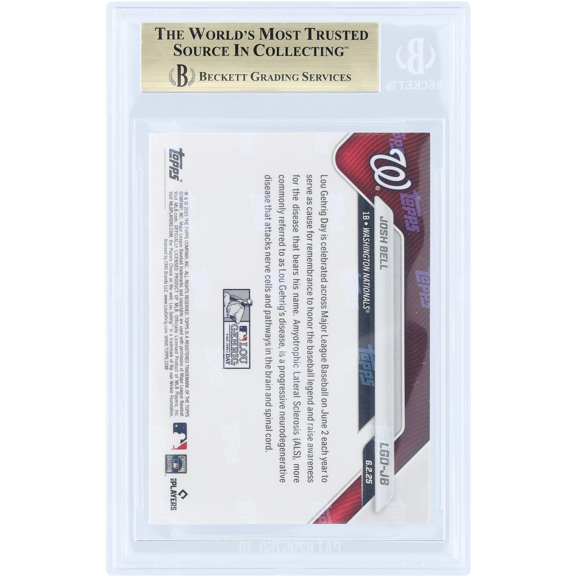 Josh Bell Washington Nationals 2025 Topps Now Lou Gehrig Day #LGD-JB BGS Authenticated 9.5 Card