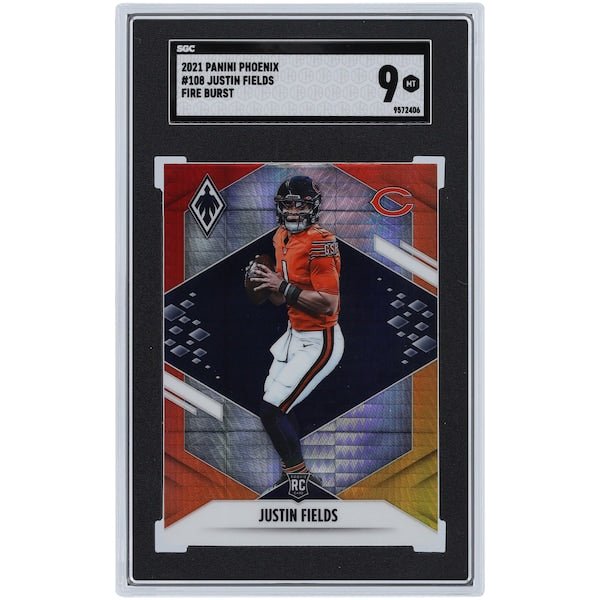 Justin Fields Chicago Bears 2021 Panini Phoenix Fire Burst #108 SGC Authenticated 9 Rookie Card