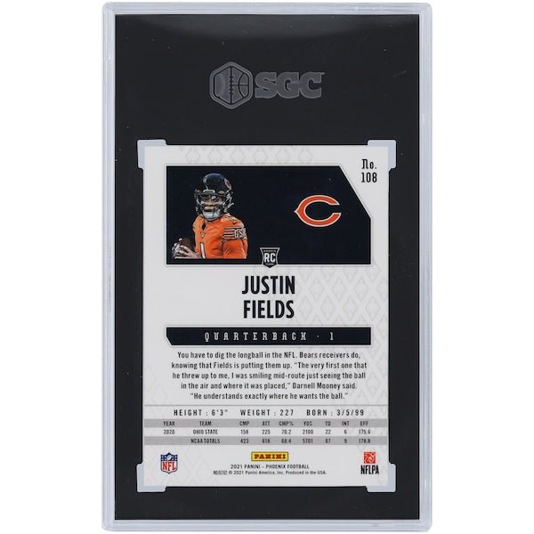 Justin Fields Chicago Bears 2021 Panini Phoenix Fire Burst #108 SGC Authenticated 9 Rookie Card