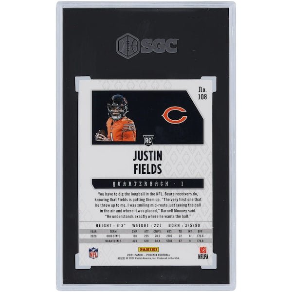 Justin Fields Chicago Bears 2021 Panini Phoenix Fire Burst #108 SGC Authenticated 9.5 Rookie Card