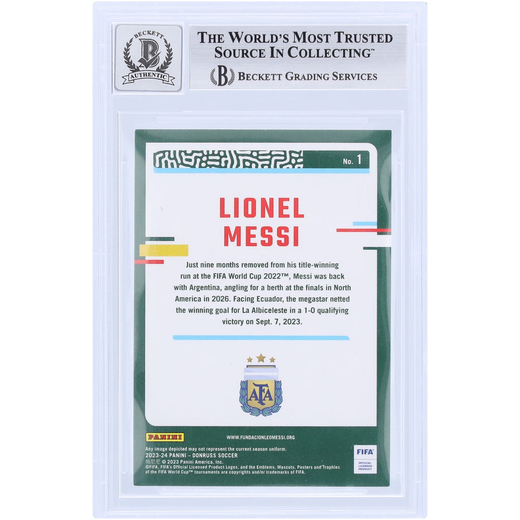 Lionel Messi Argentina National Team Autographed 2023-24 Panini Donruss Silver #1 BAS Authenticated 10 Card