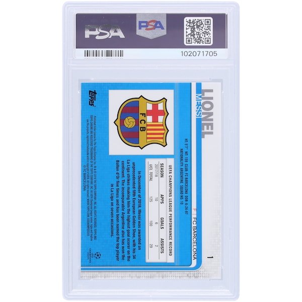 Lionel Messi Barcelona Autographed 2018 Topps Chrome UCL Running #1 PSA Authenticated 9/10 Card