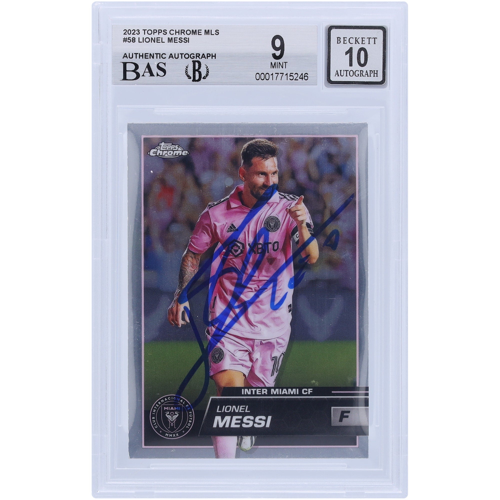 Lionel Messi Inter Miami CF Autographed 2023 Topps Chrome MLS #58 BAS Authenticated 9/10 Card