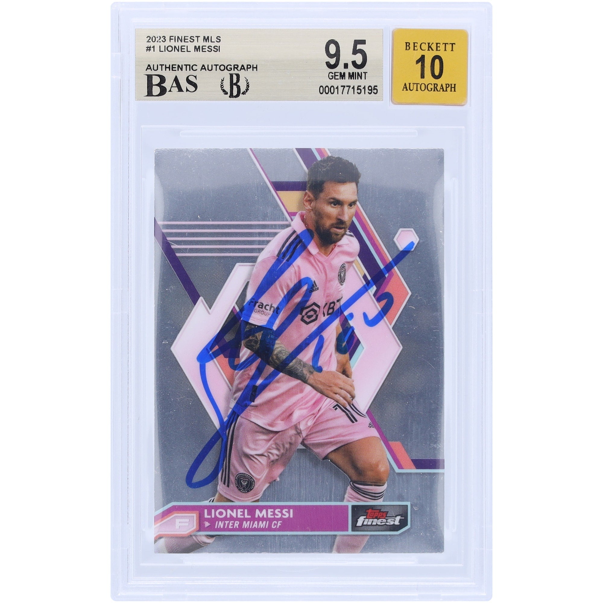 Lionel Messi Inter Miami CF Autographed 2023 Topps Finest MLS #1 BAS Authenticated 9.5/10 Card
