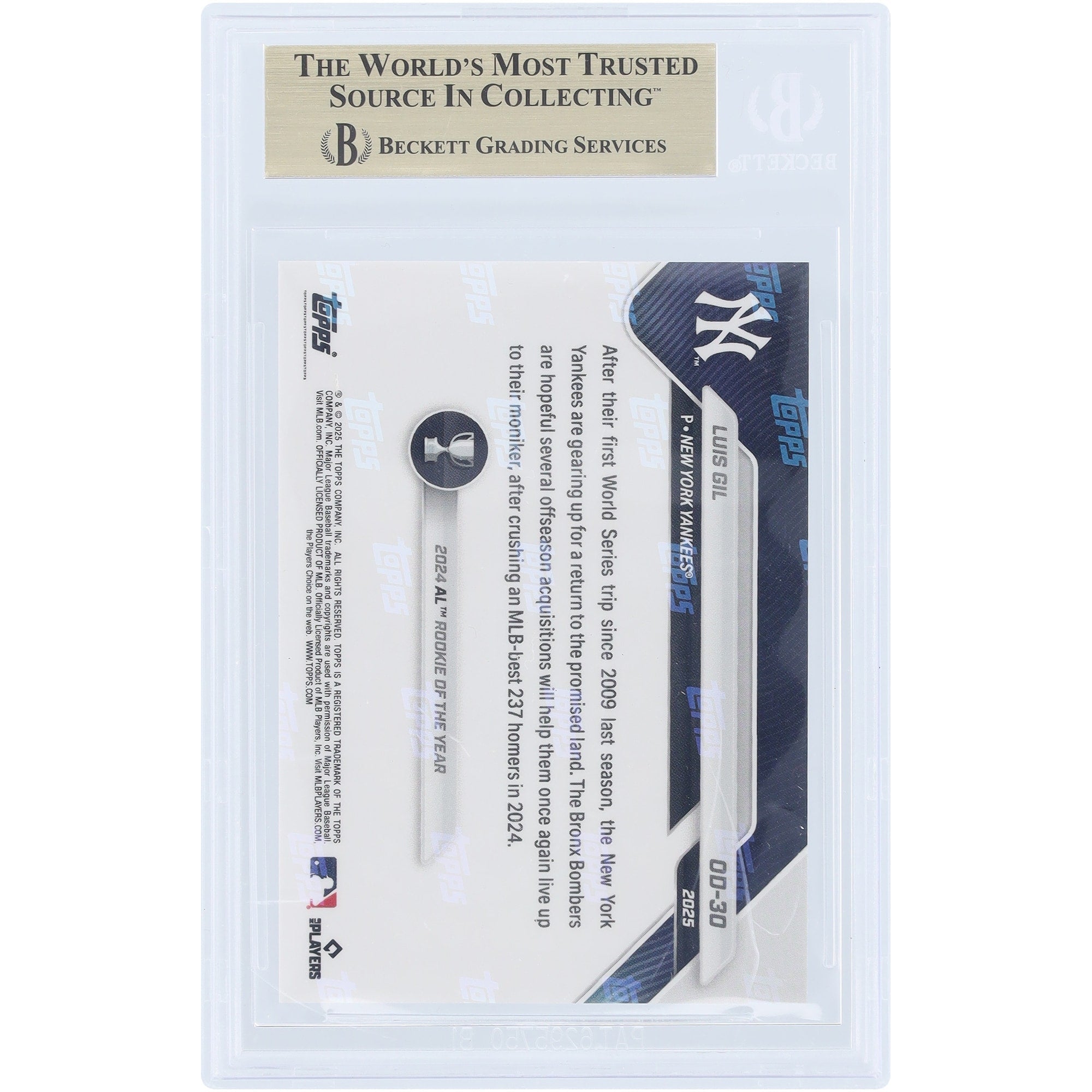 Luis Gil New York Yankees 2025 Topps Now Road to Opening Day #OD-30 BGS Authenticated 9.5 Card