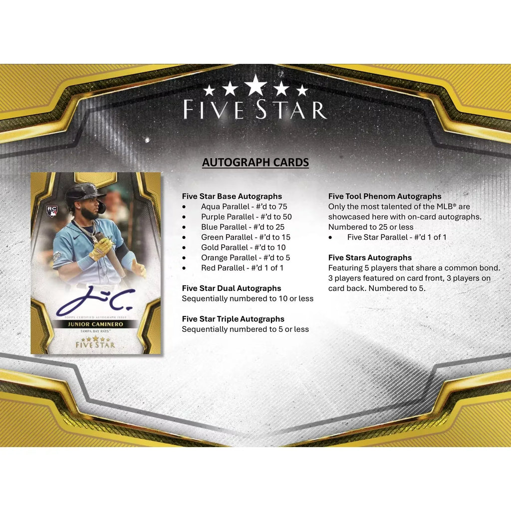 2024 Topps Five Star Baseball Hobby Box | Two On-Card Autographs (Ships Sealed Only)