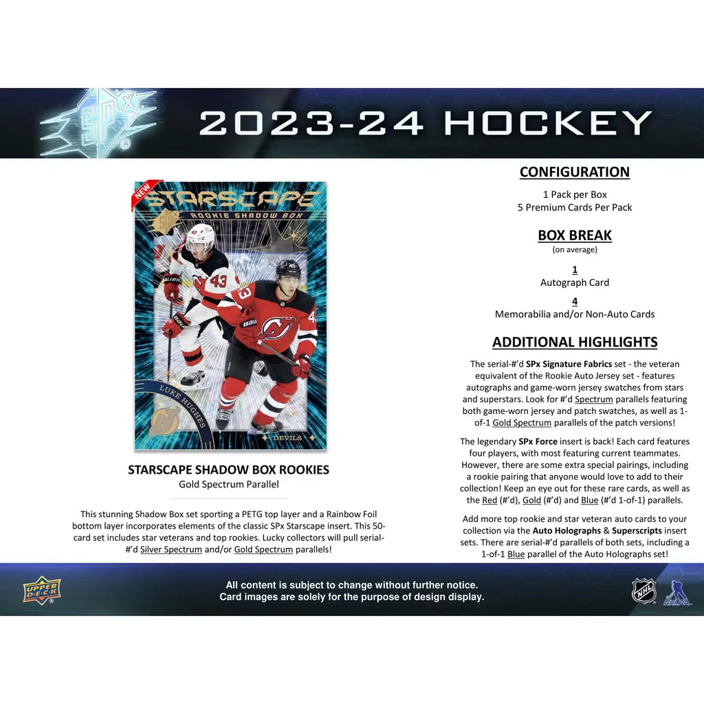 2023-24 Upper Deck SPx Hockey Hobby Box | 1 Auto Per Box (Ships Sealed Only)