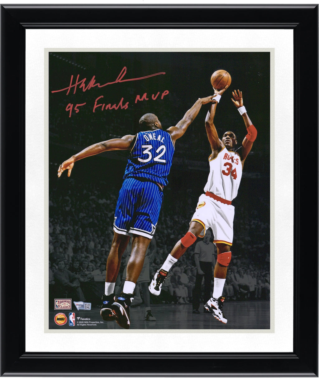 Hakeem Olajuwon Signed 11 x 14 Photograph | 95 Finals MVP Inscription