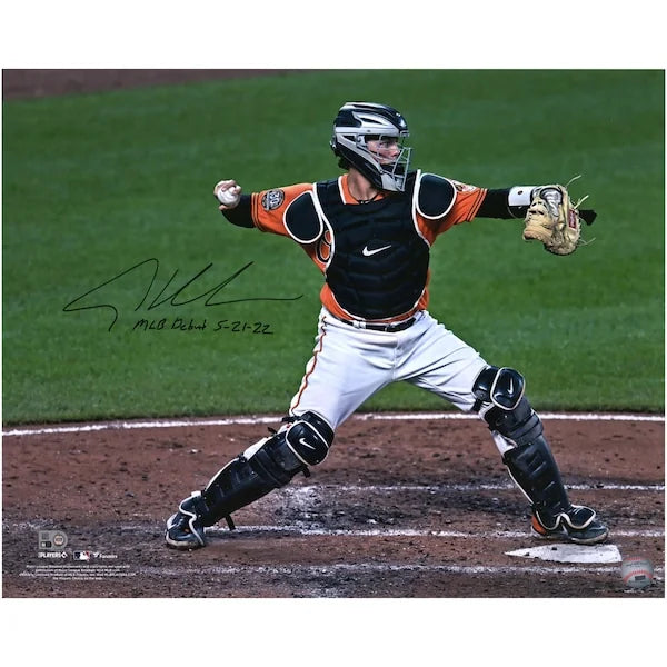Adley Rutschman Signed 16 x 20 Debut Catching Photo | MLB Debut 5-21-22