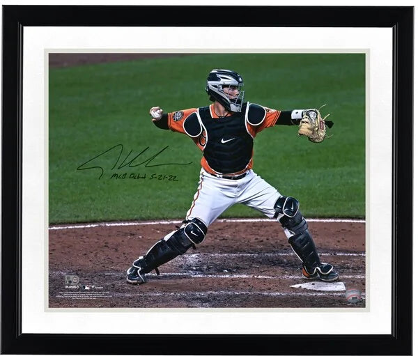 Adley Rutschman Signed 16 x 20 Debut Catching Photo | MLB Debut 5-21-22