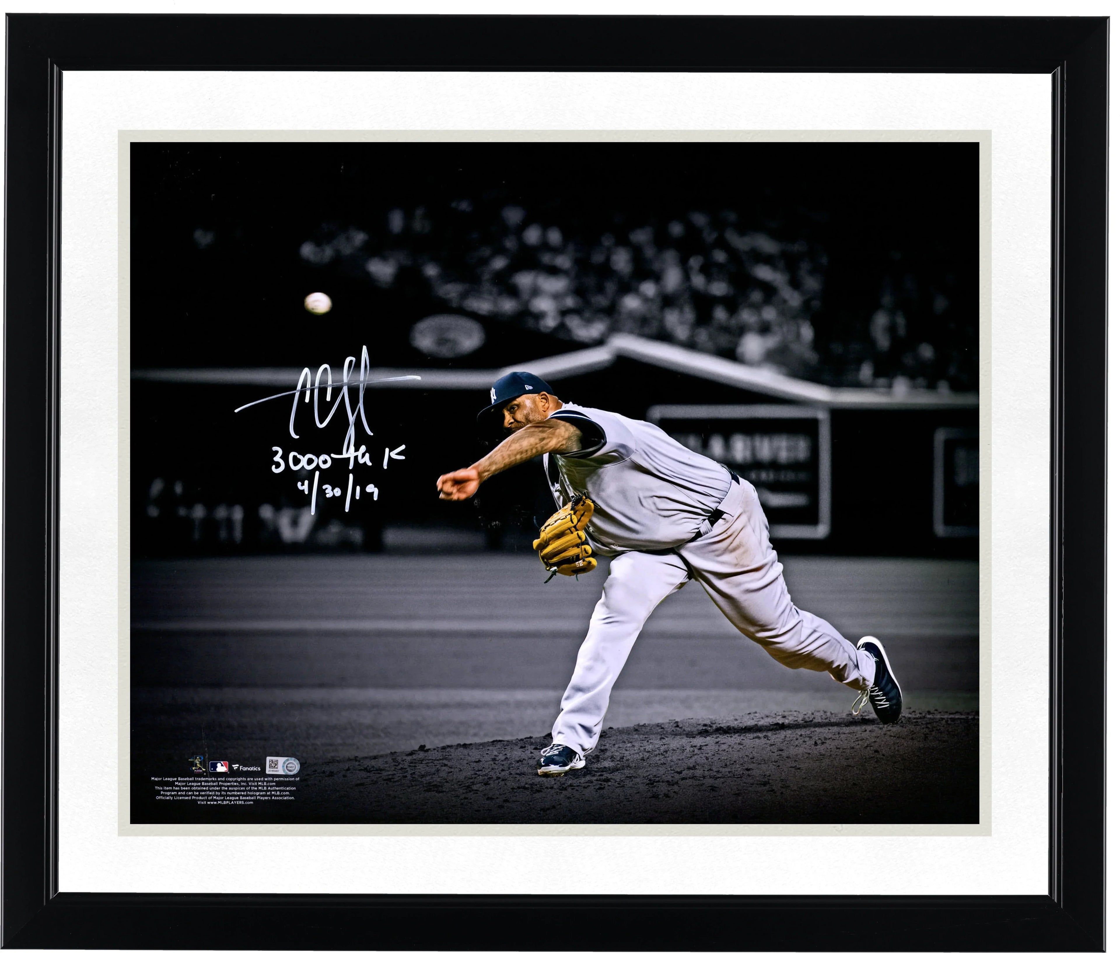 CC Sabathia Signed 16 x 20 Photograph | 3000th Strikeout Inscription