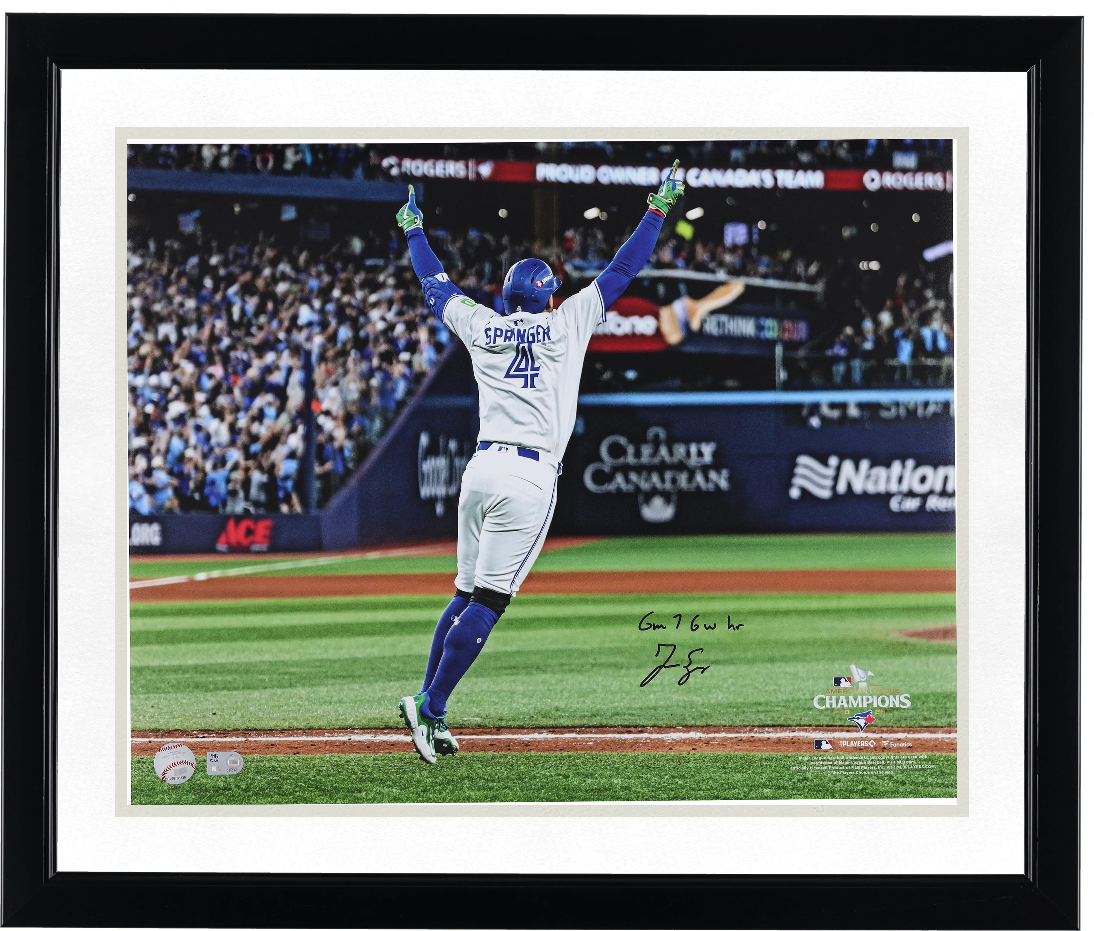 George Springer Signed 16 x 20 Photograph | 2025 ALCS Game 7 Game-Winning Home Run