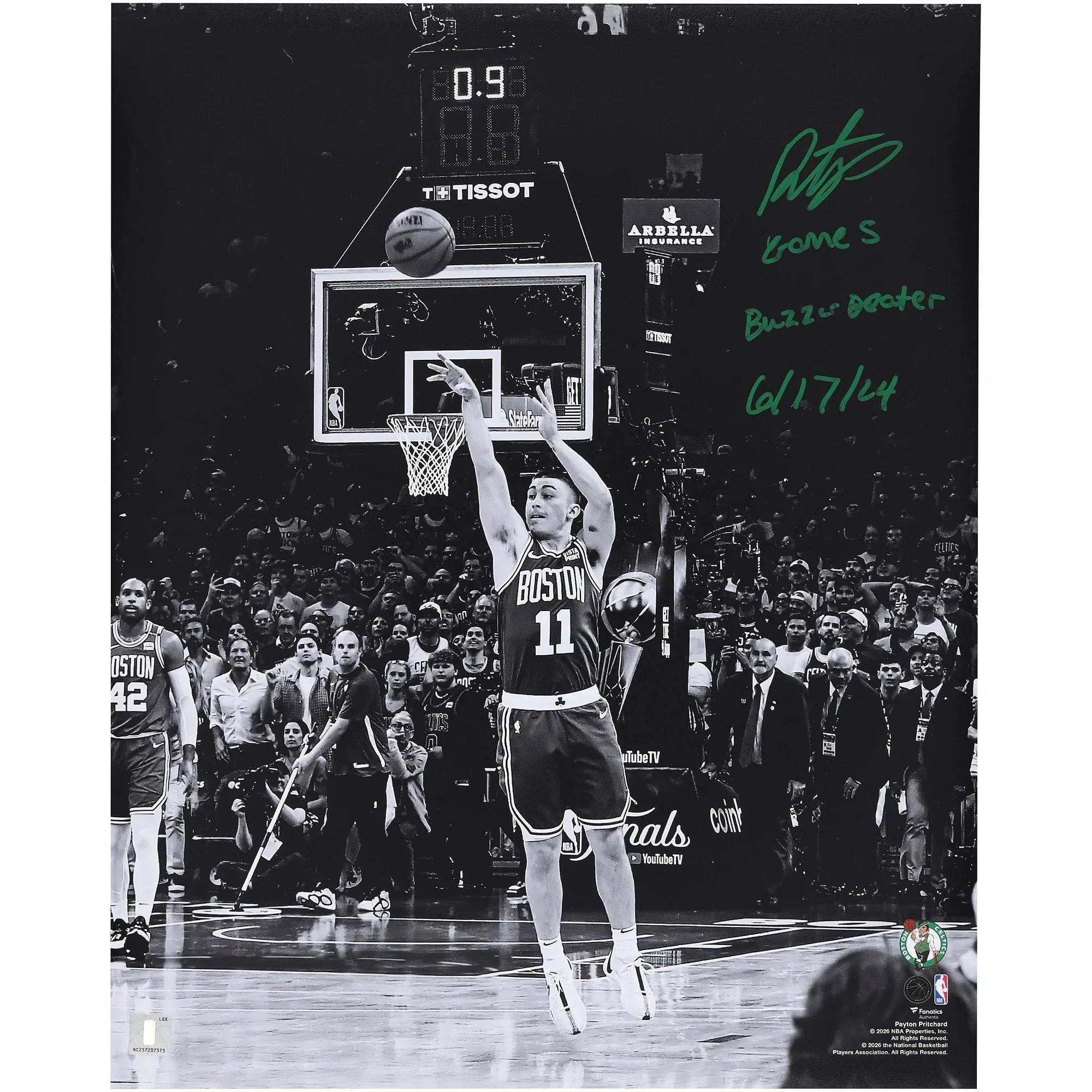 Payton Pritchard Black and White Signed 16 x 20 Photograph | Game 5 Buzzer Beater Inscription