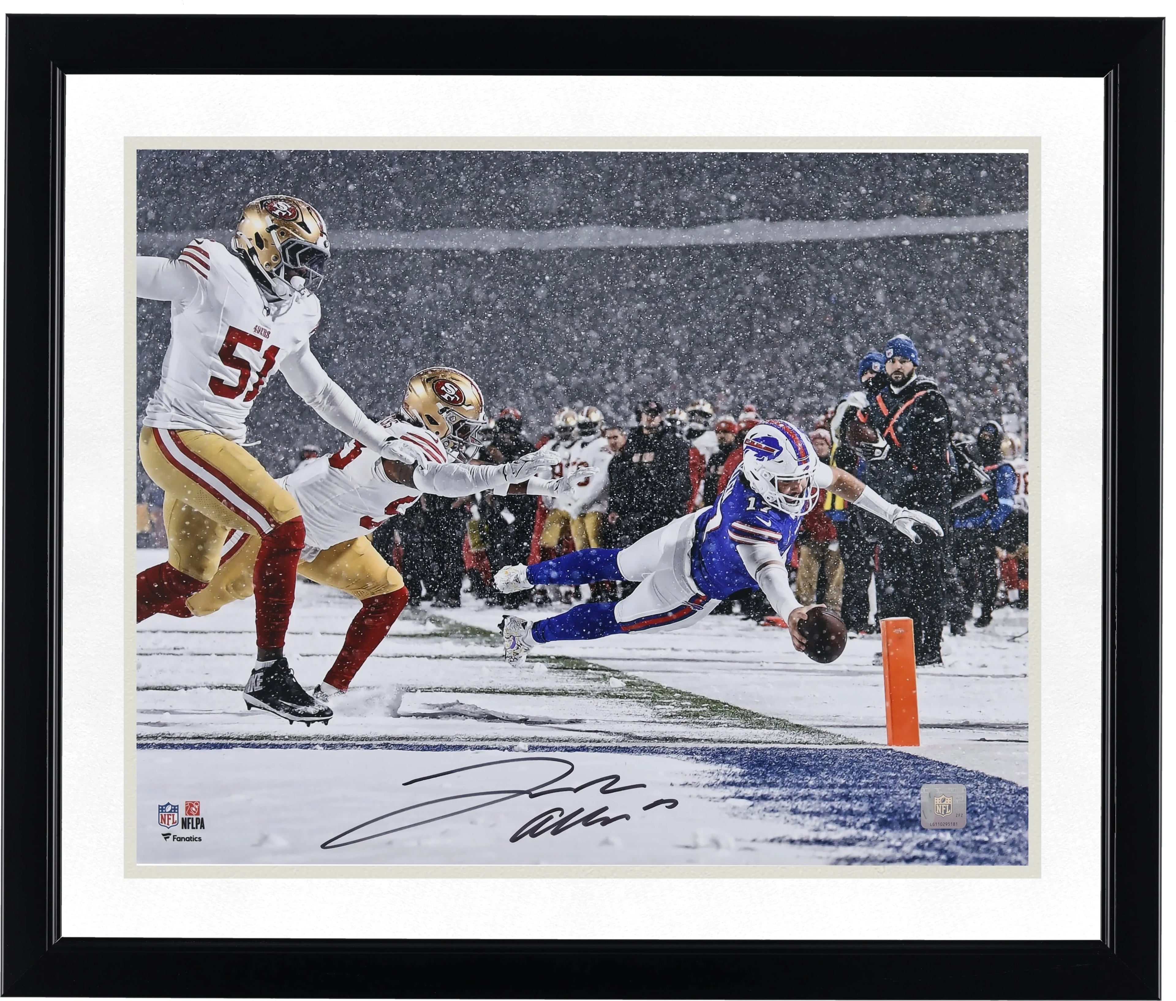Josh Allen Signed 16 x 20 Photograph | Buffalo Bills Diving Snow Touchdown