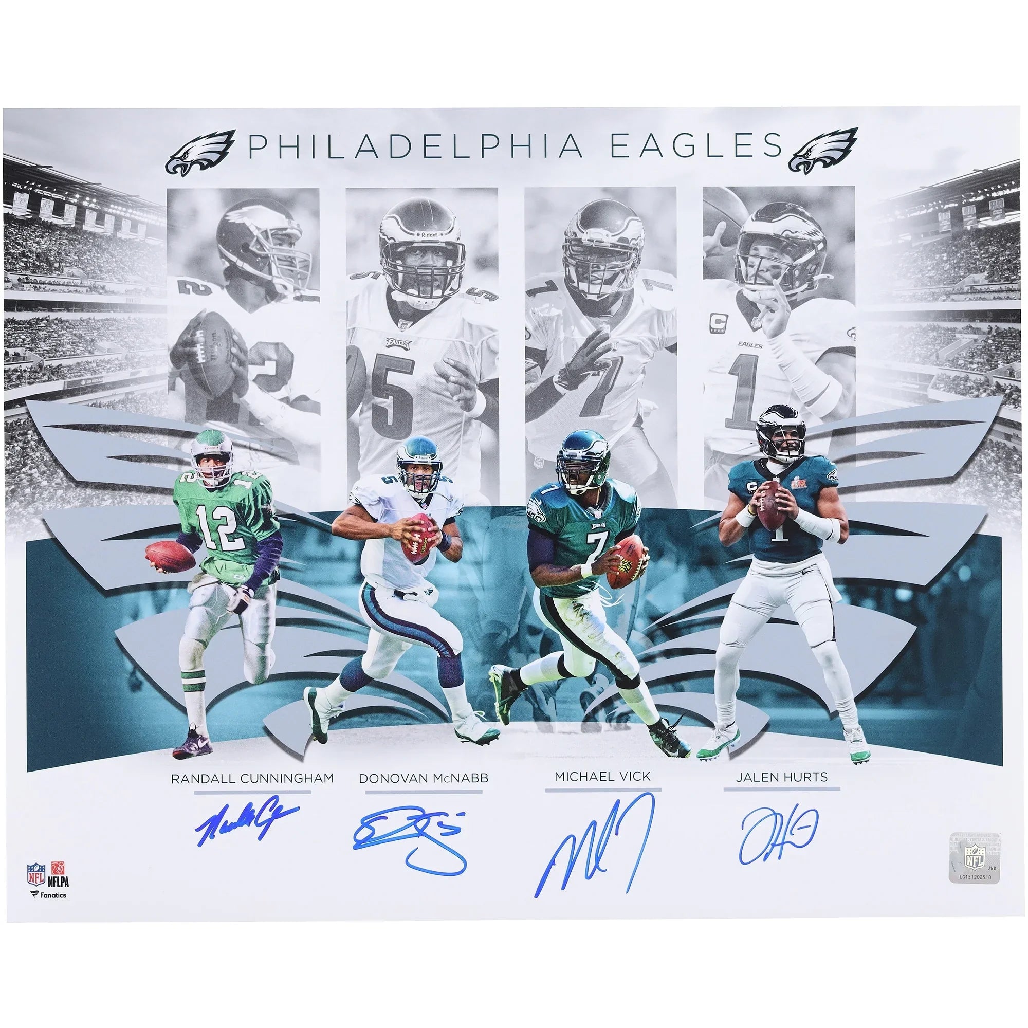Eagles Quarterbacks Signed 16 x 20 Photo | Hurts, Cunningham, Vick, McNabb