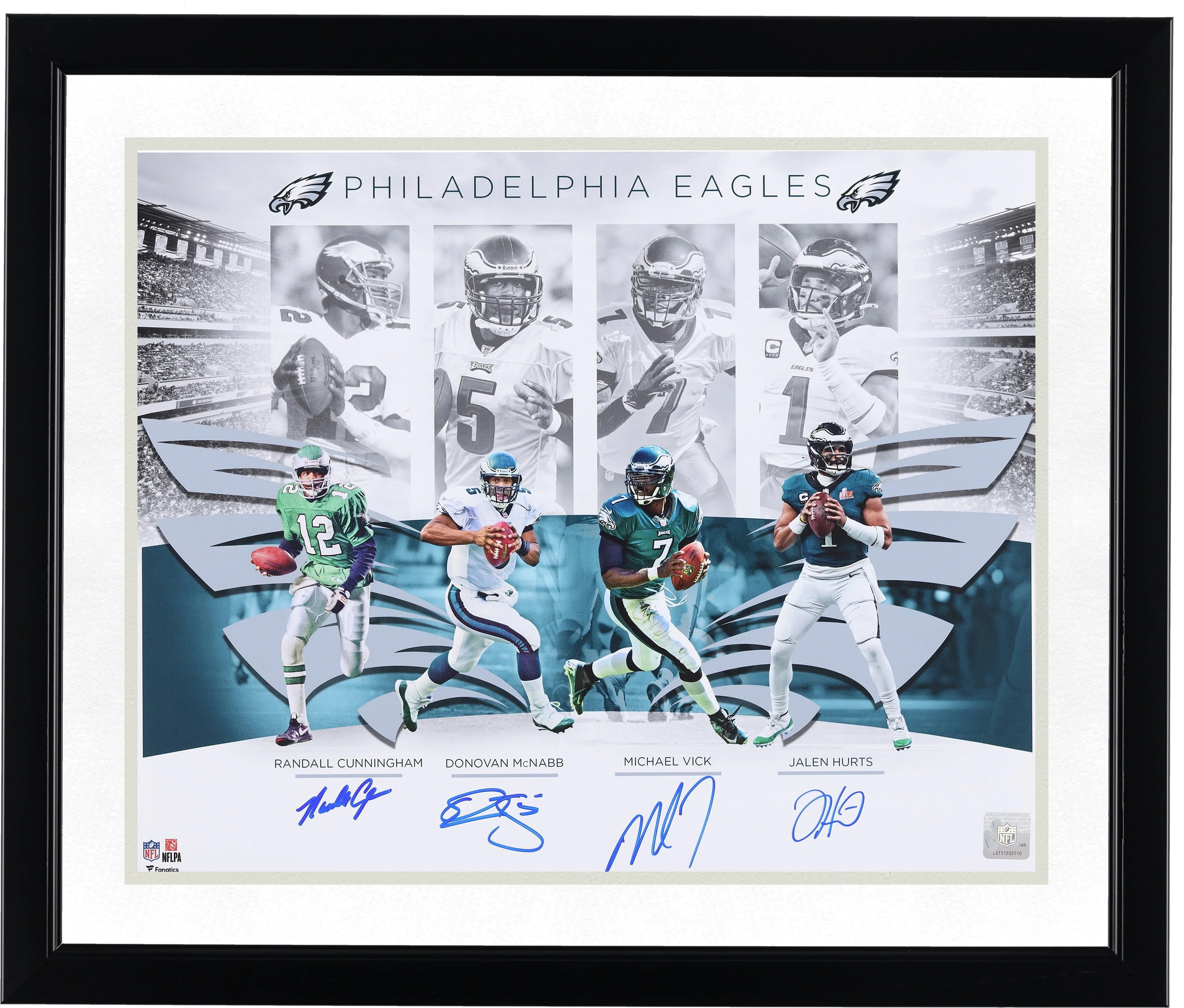 Eagles Quarterbacks Signed 16 x 20 Photo | Hurts, Cunningham, Vick, McNabb