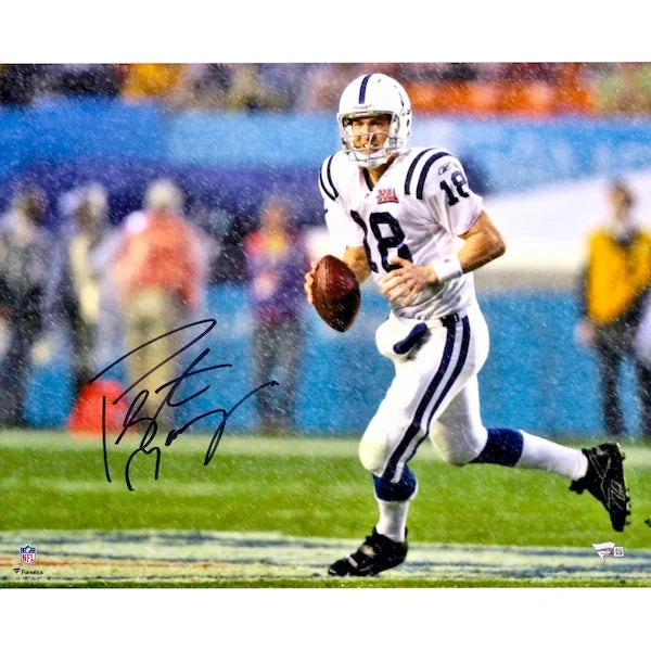 Peyton Manning Signed 16 x 20 Super Bowl XLI Running in Rain Photo | Colts