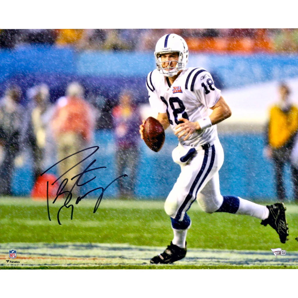 Peyton Manning Signed 16 x 20 Super Bowl XLI Running in Rain Photo | Colts