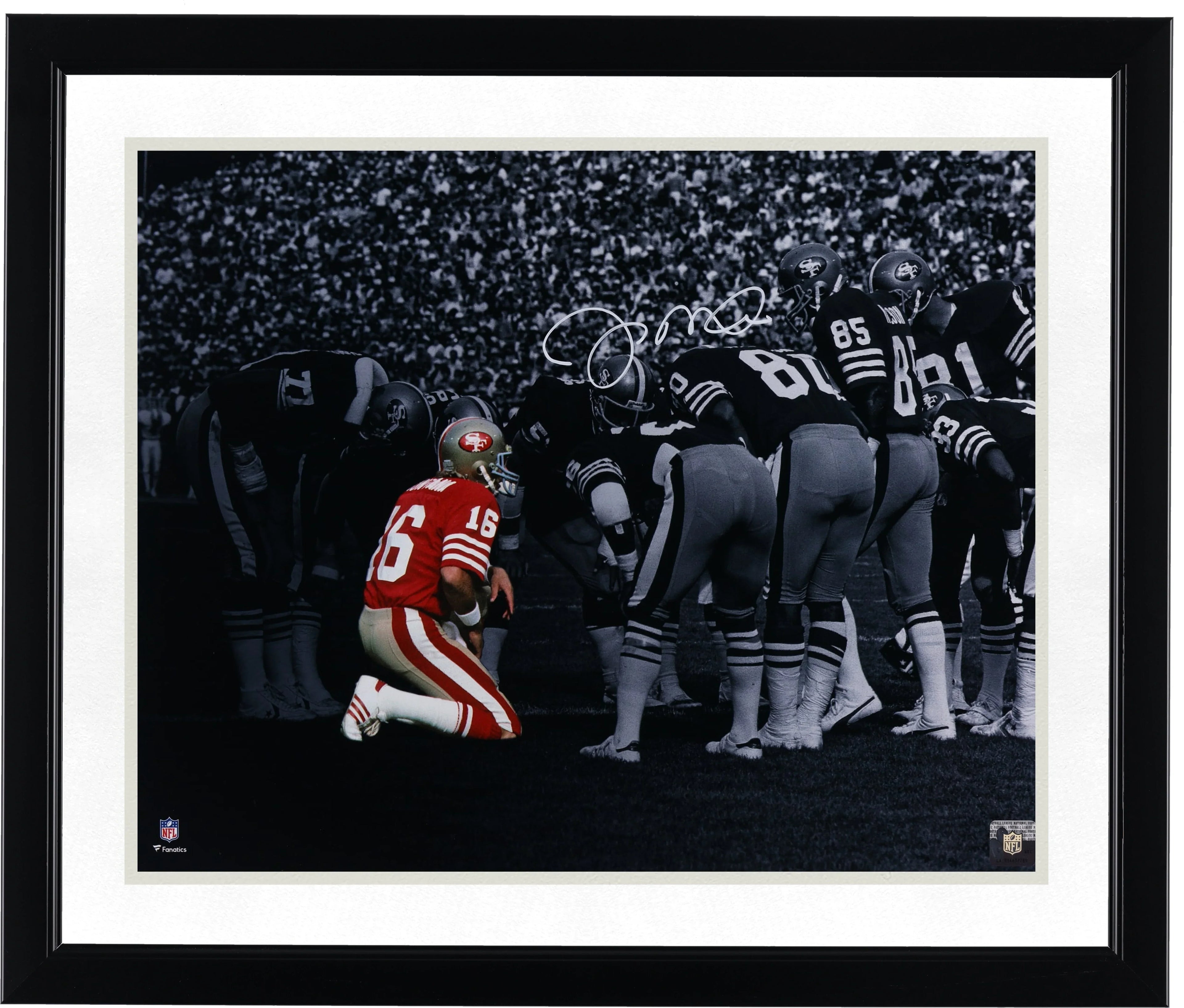 Joe Montana Signed 16 x 20 Huddle Spotlight Photo | 49ers