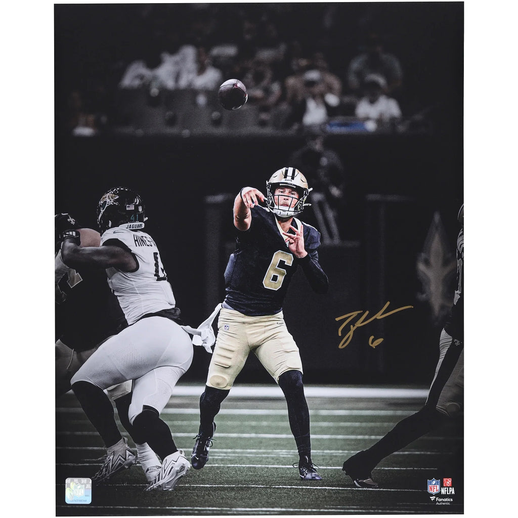 Tyler Shough Signed 16 x 20 Pocket Throwing Spotlight Photo | New Orleans Saints