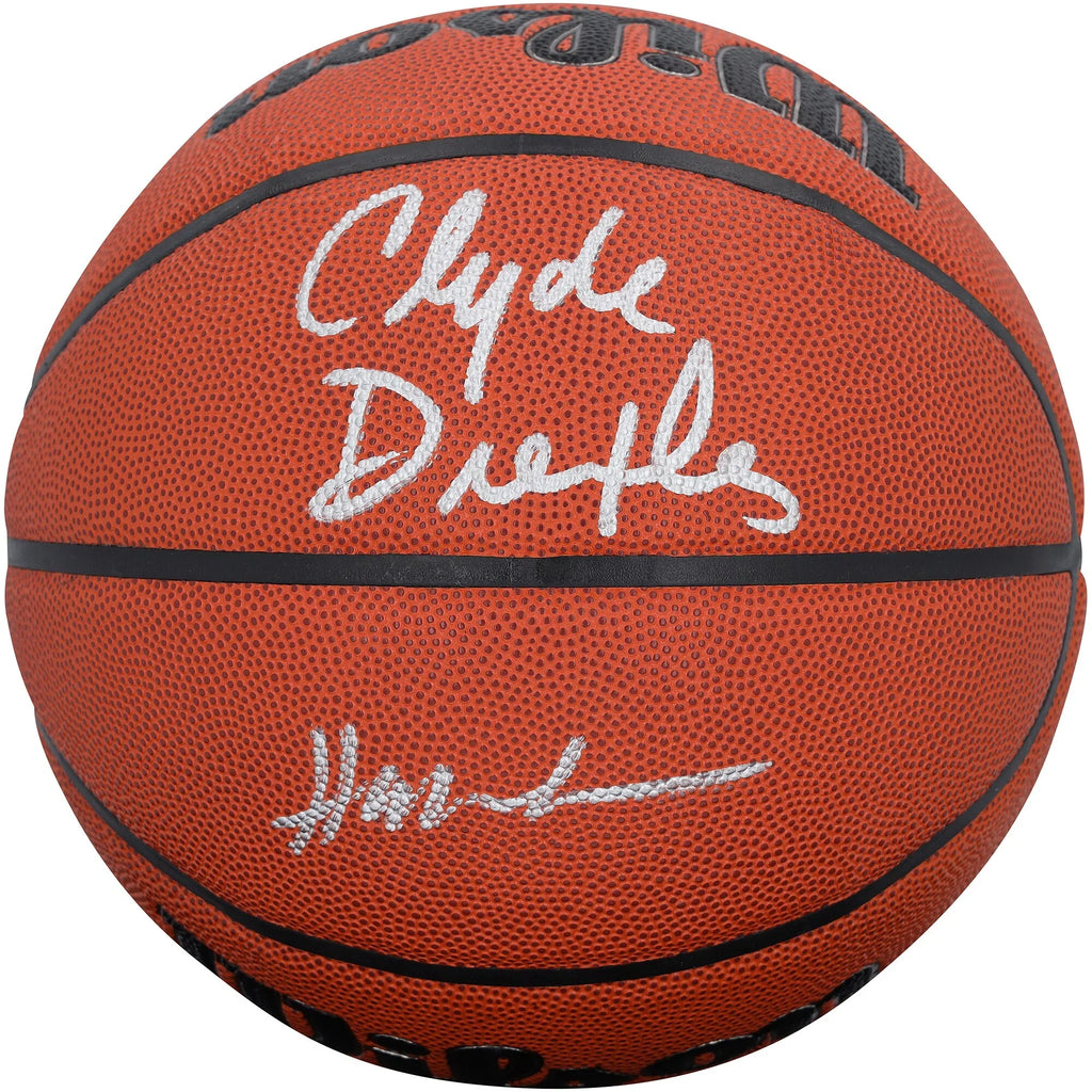 Clyde Drexler & Hakeem Olajuwon Signed Rockets Basketball | Authenticated