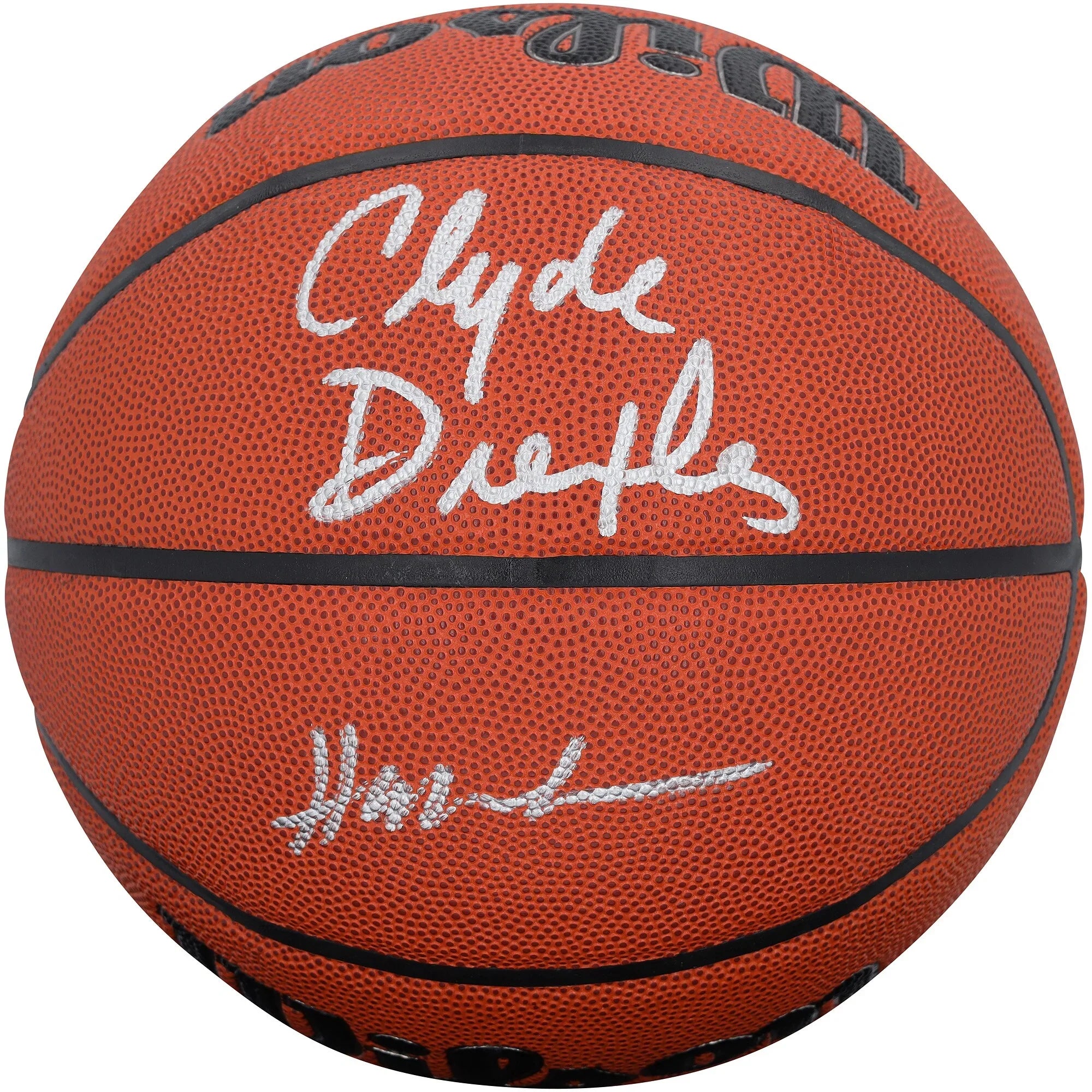 Clyde Drexler & Hakeem Olajuwon Signed Rockets Basketball | Authenticated