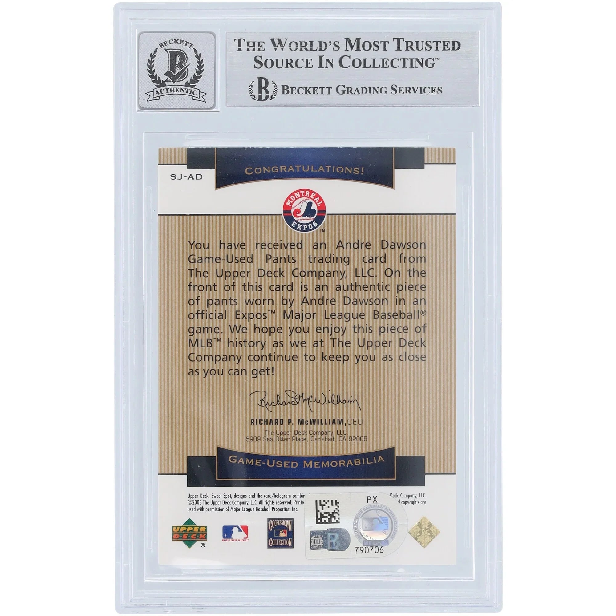 Andre Dawson Signed 2003 Upper Deck Sweet Spot Classic Card | Beckett Authenticated