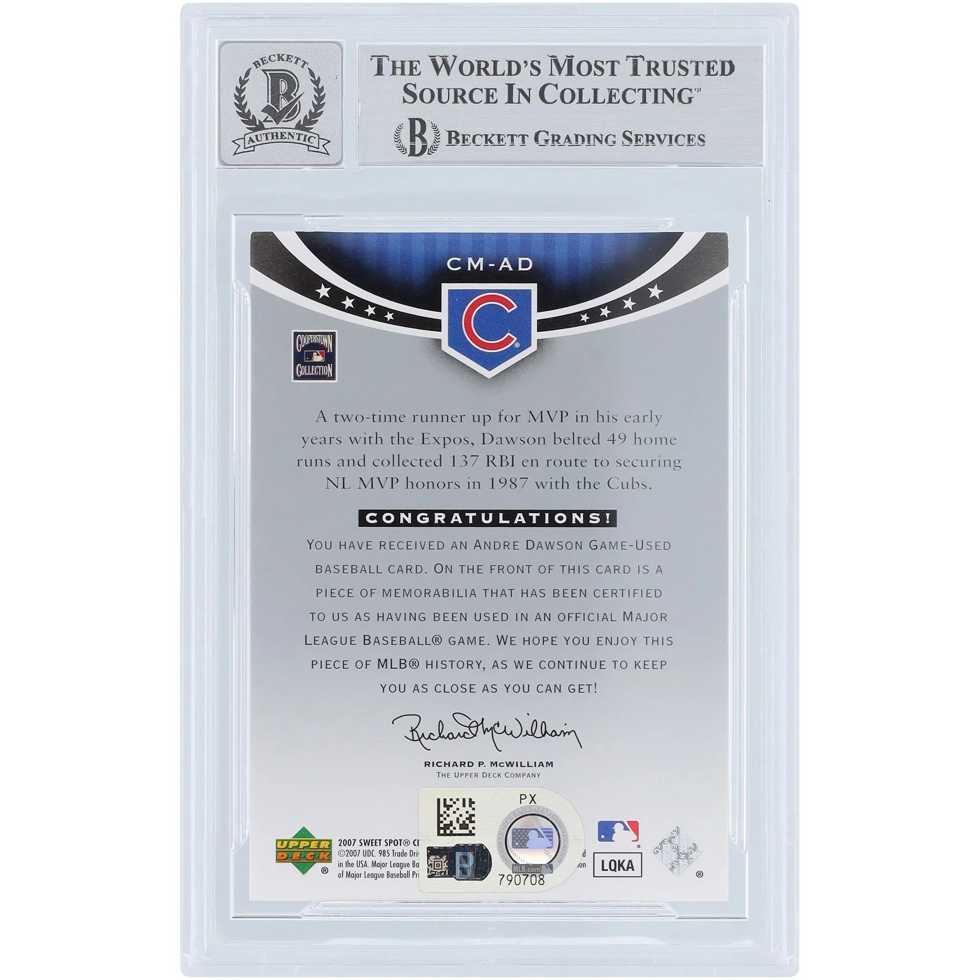 Andre Dawson Signed 2007 Upper Deck Sweet Spot Classic Card | Graded 10